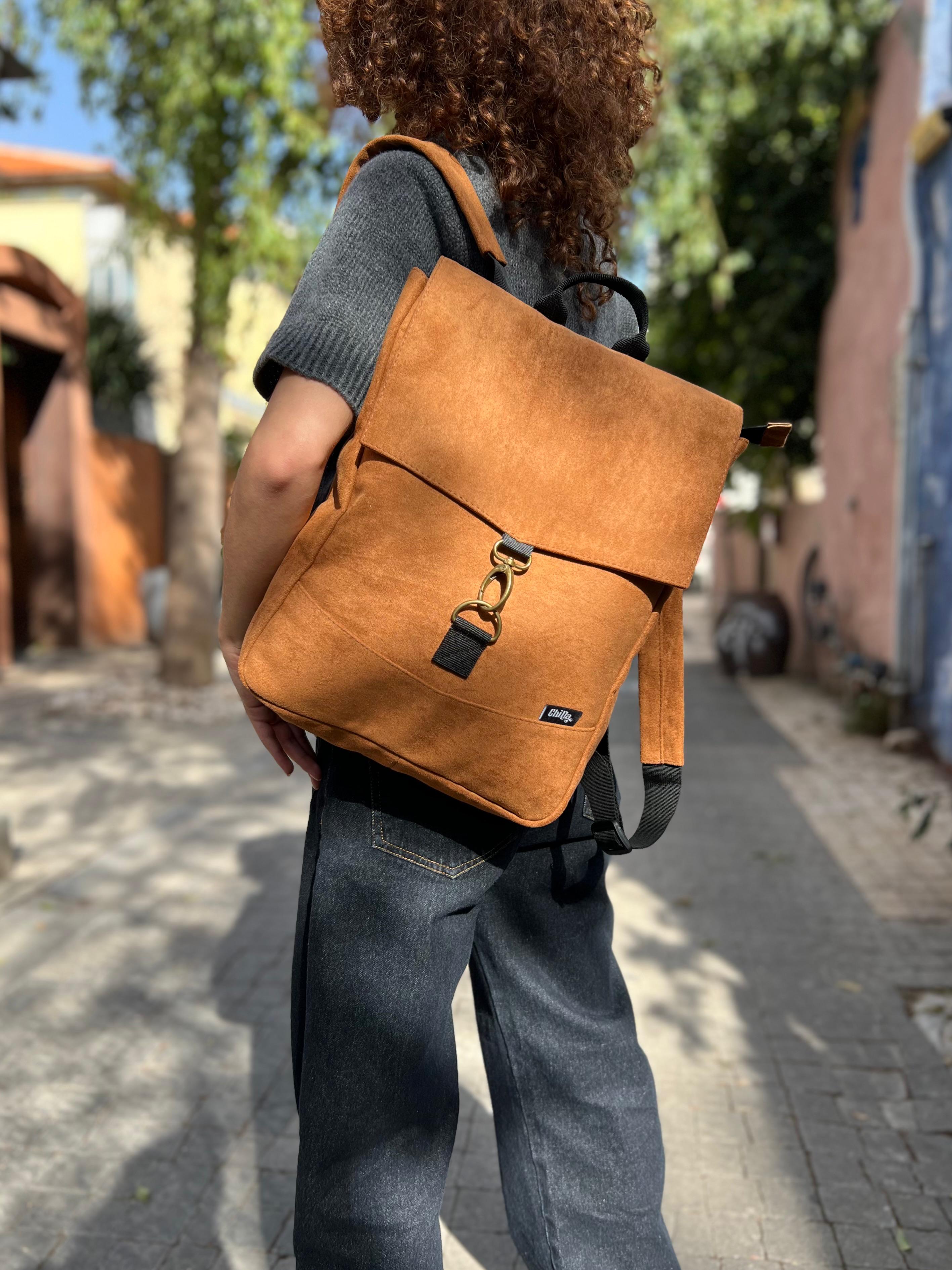 Mustard Suede-Like Medium Students Backpack