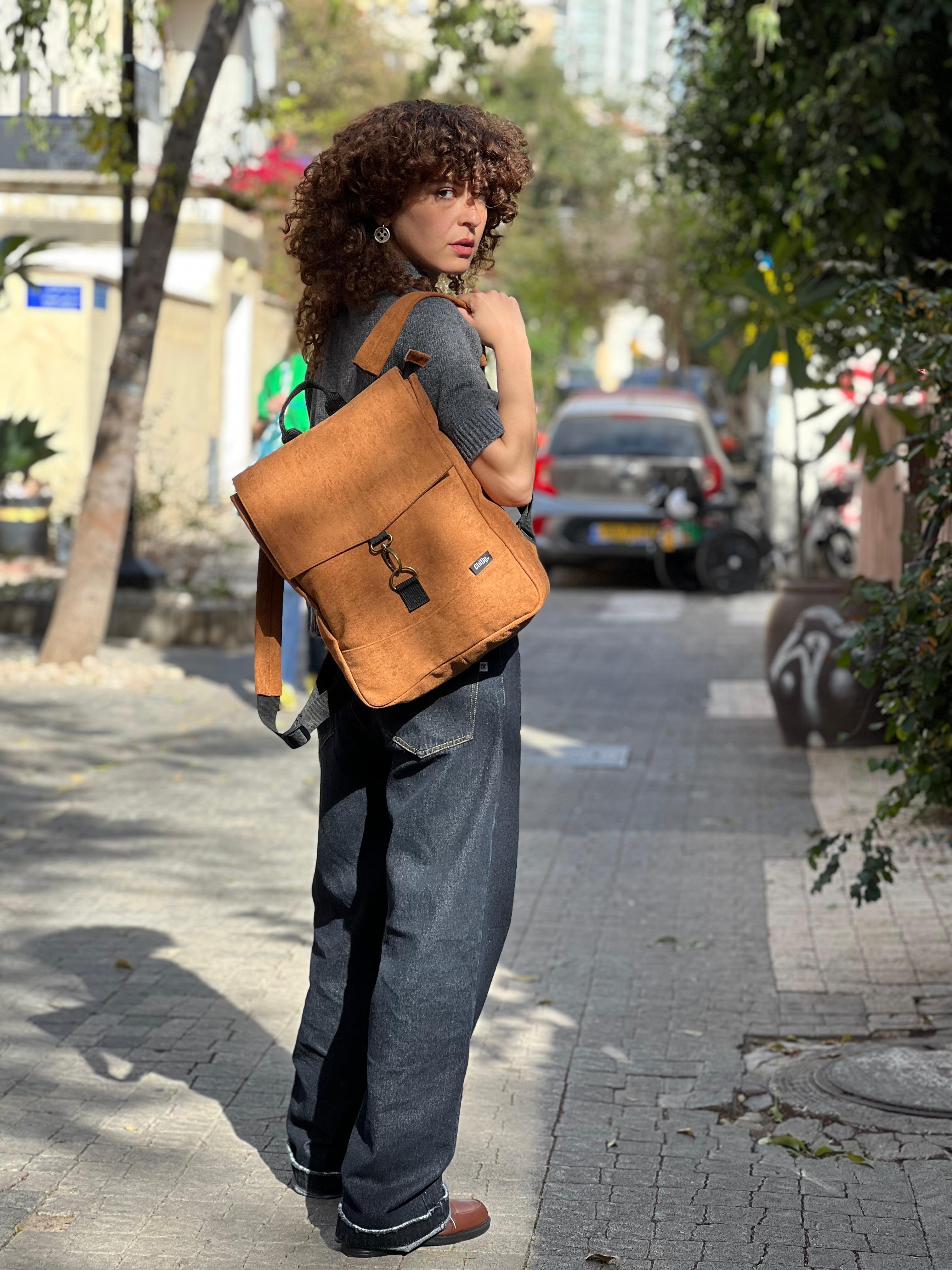 Mustard Suede-Like Medium Students Backpack
