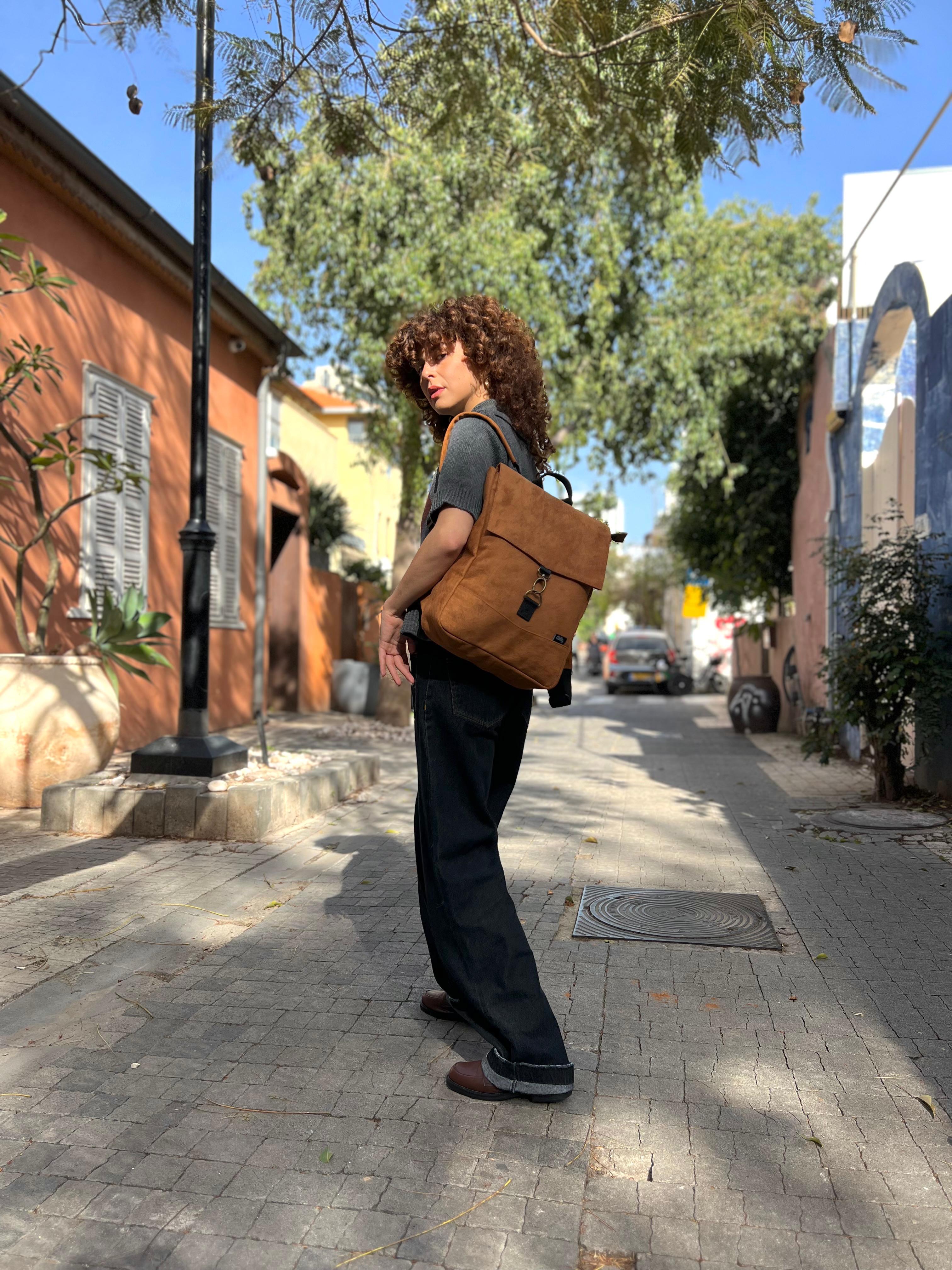 Mustard Suede-Like Medium Students Backpack