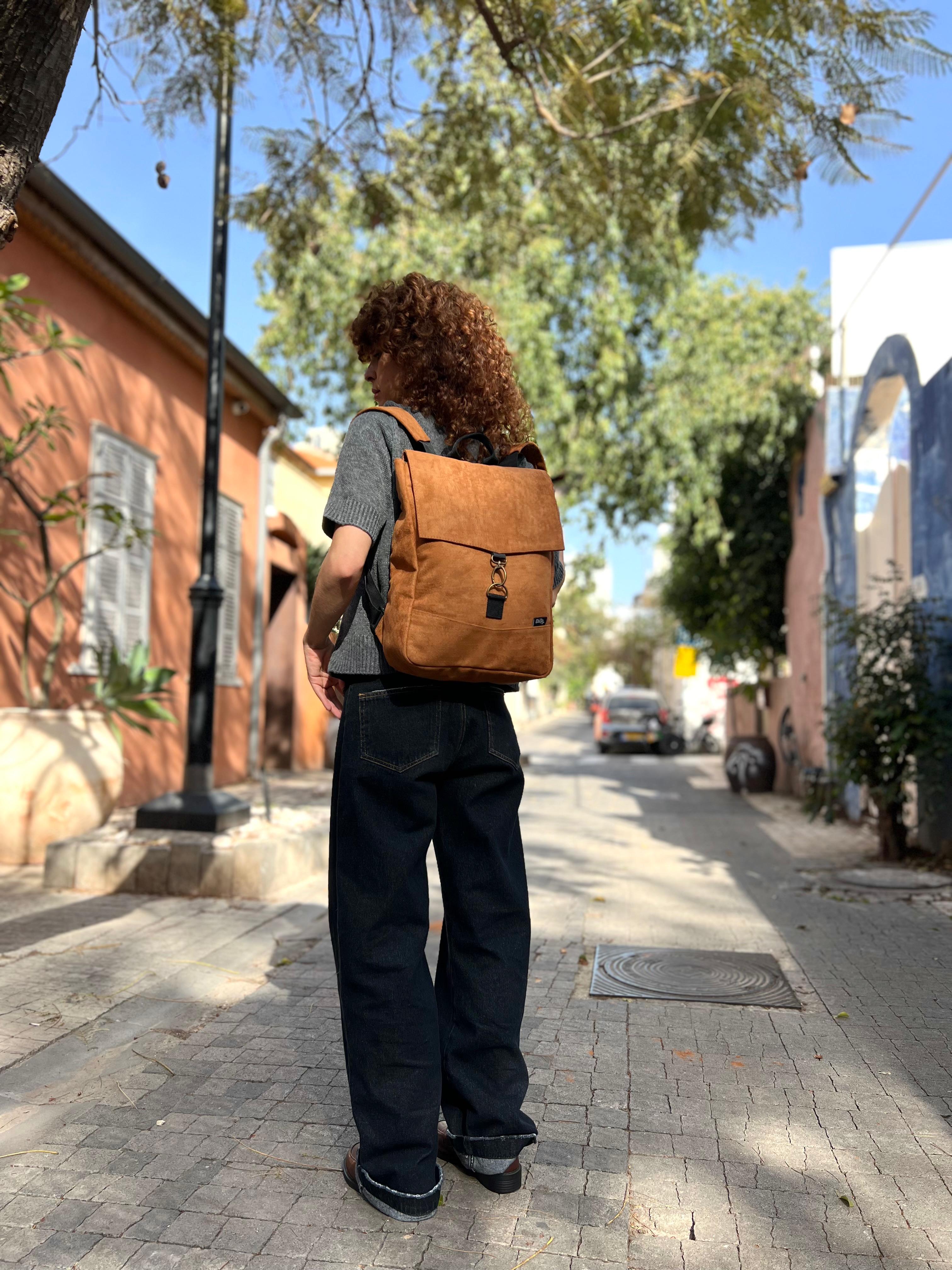 Mustard Suede-Like Medium Students Backpack