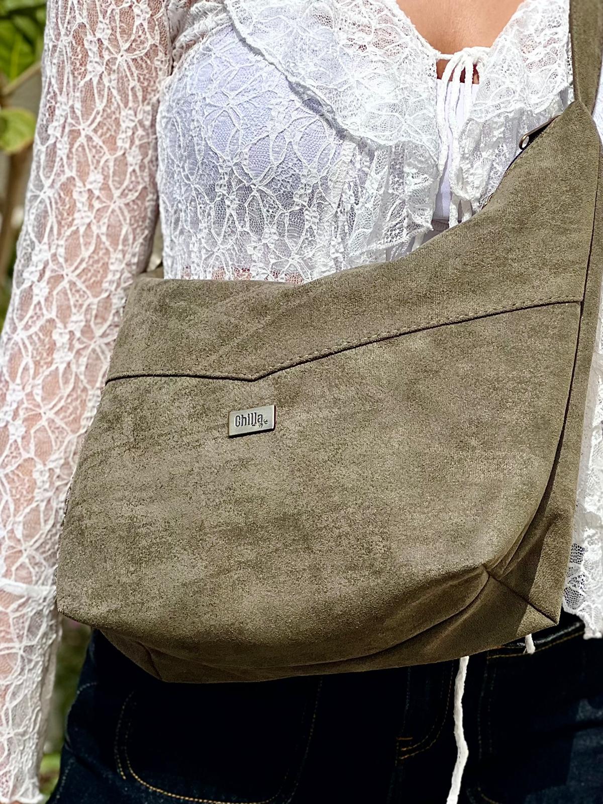 Luna Large Crossbody Bag – Olive Green Vegan Suede