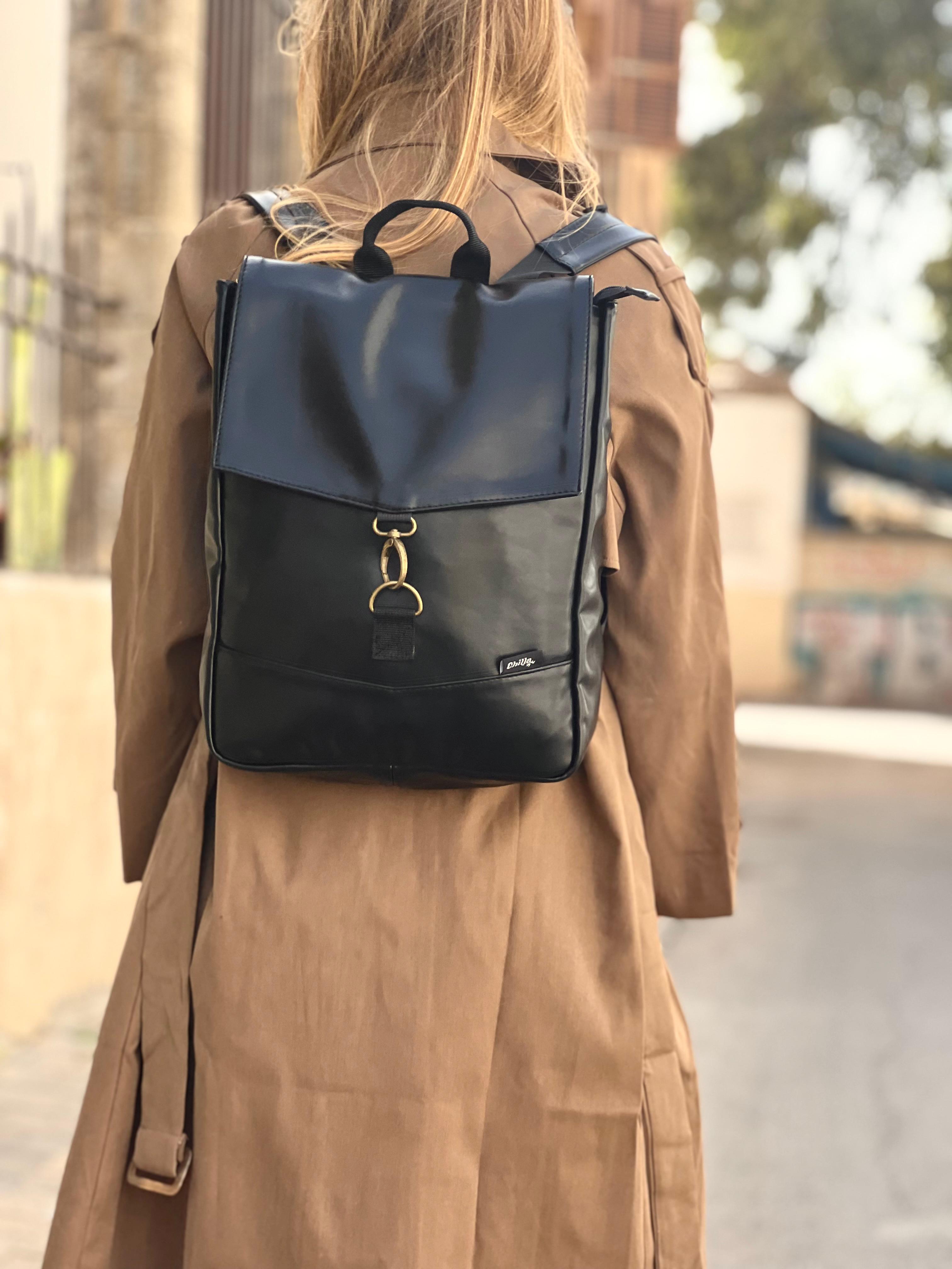 Shiny Black Medium Students Backpack