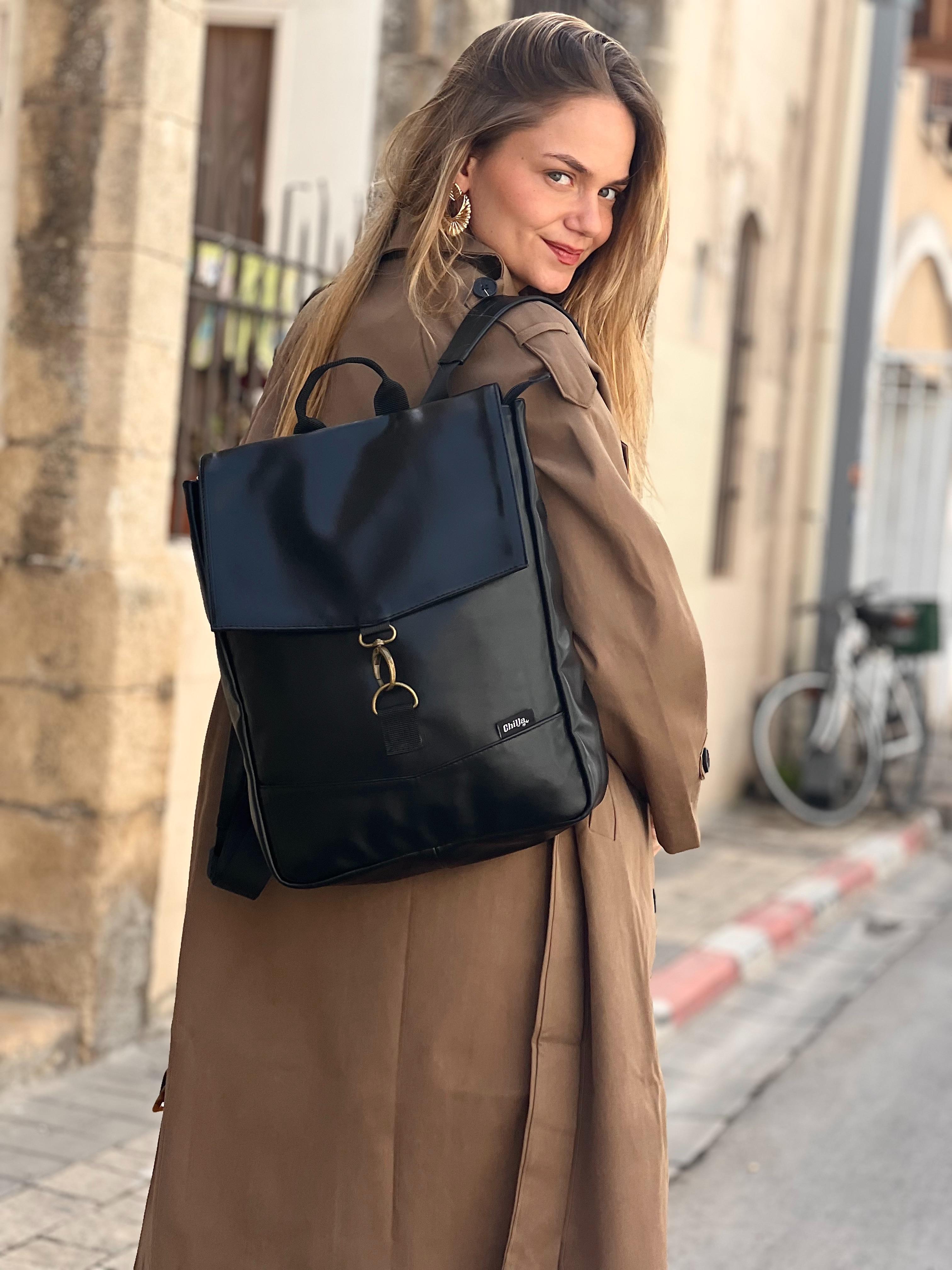 Shiny Black Medium Students Backpack
