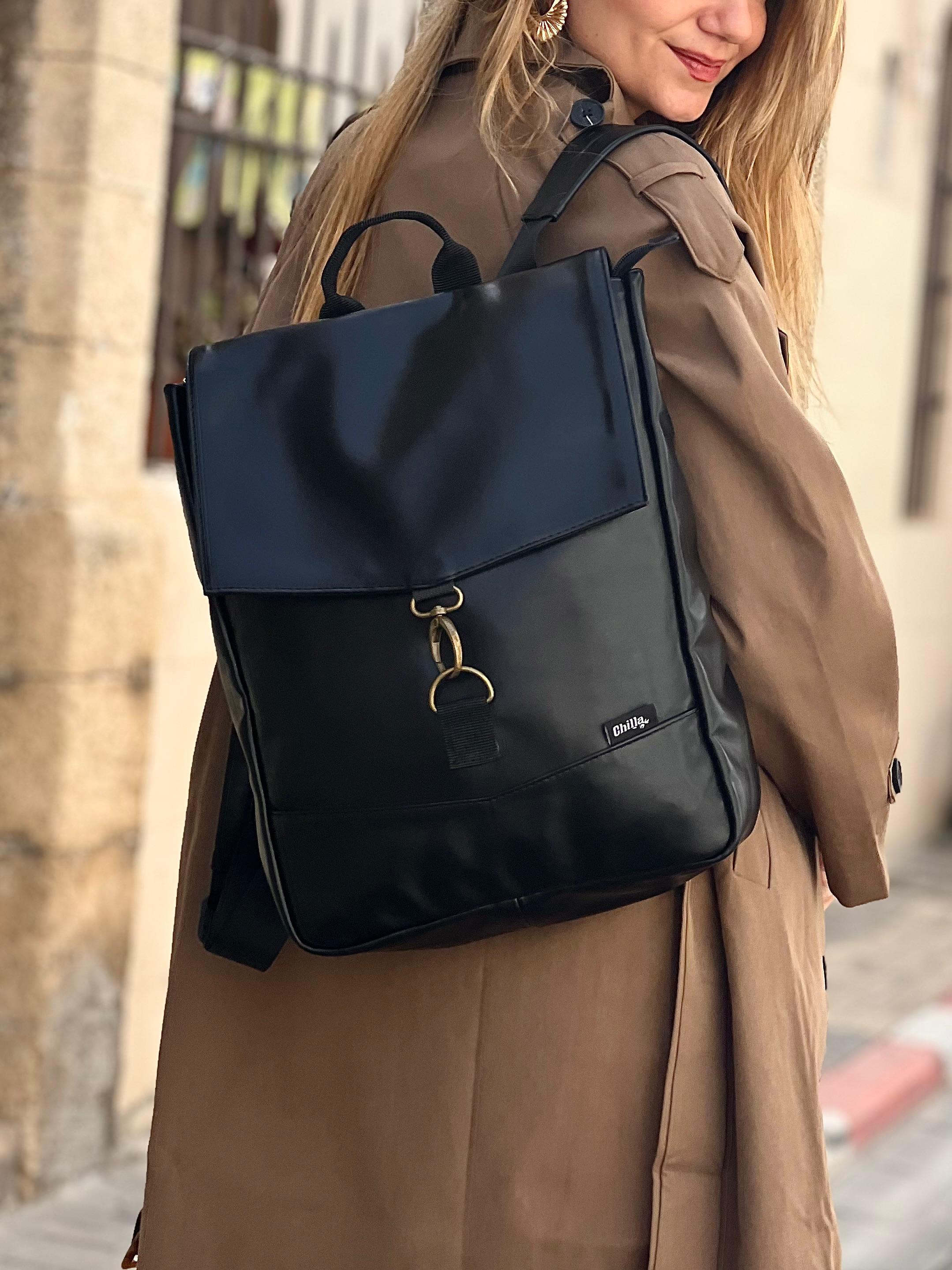Shiny Black Medium Students Backpack