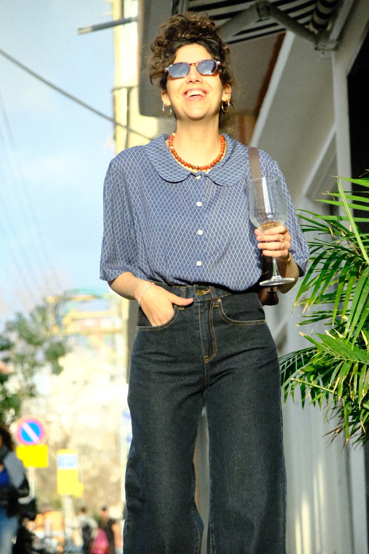 Dark Blue Wide Leg Long Jeans