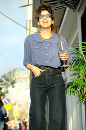 Dark Blue Wide Leg Long Jeans