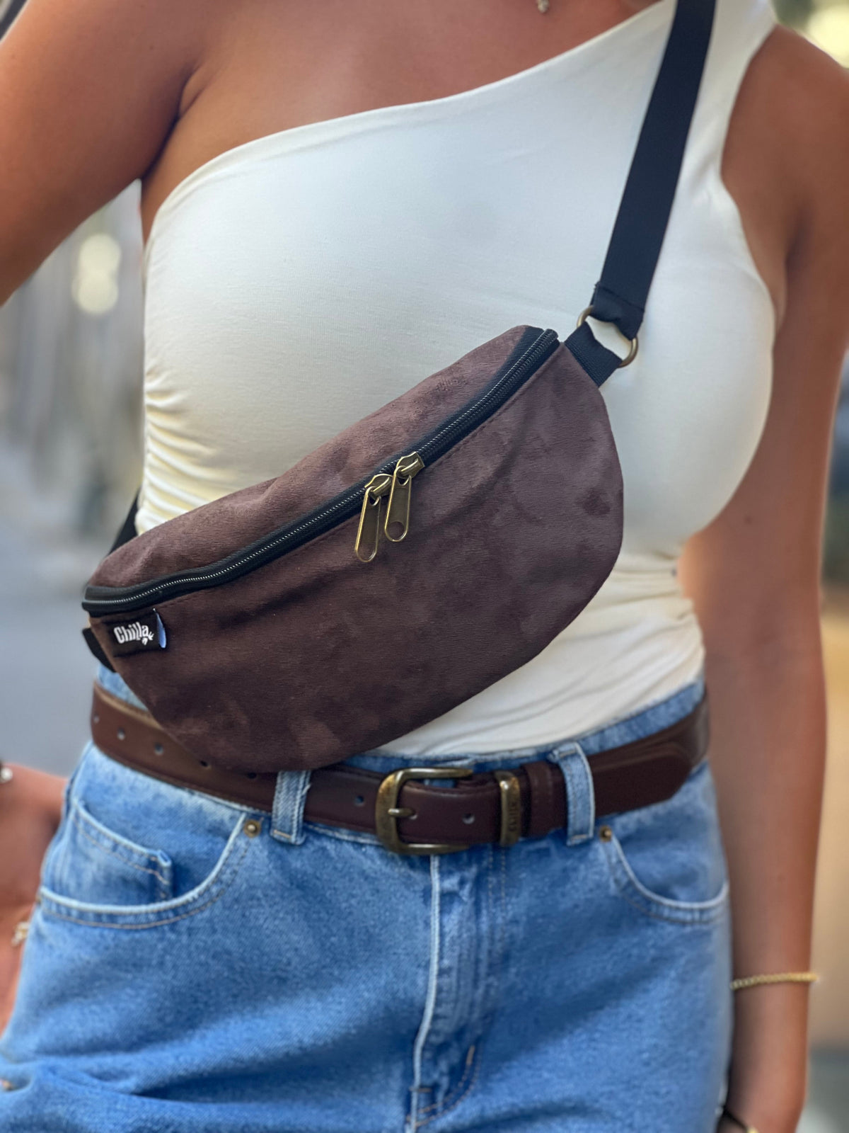 Dark Brown Suede-Like Helga Fanny Pack