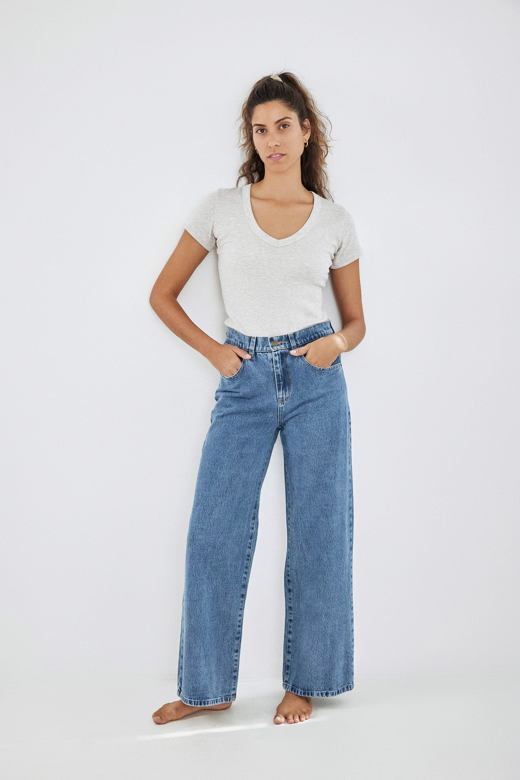 Light Blue Wide Leg Long Jeans