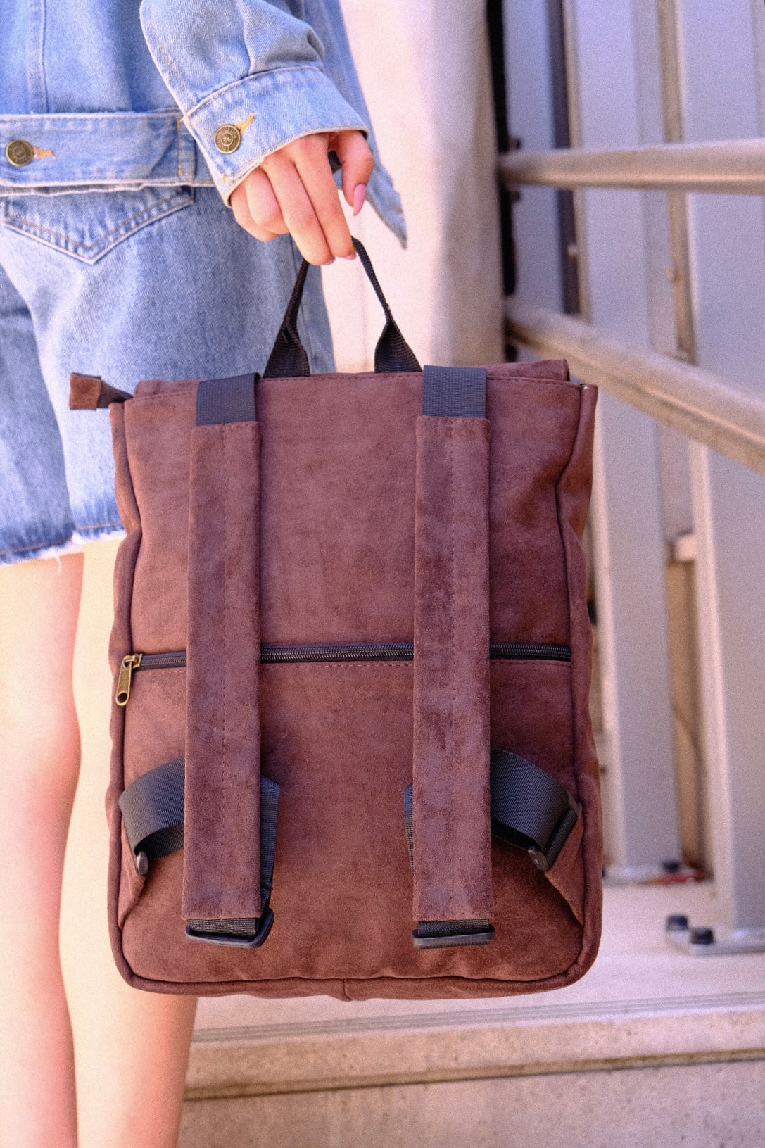 Brown Suede-Like Medium Students Backpack