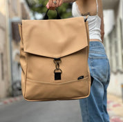 תיק גב סטודנטס גדול חול דמוי עור מהמם