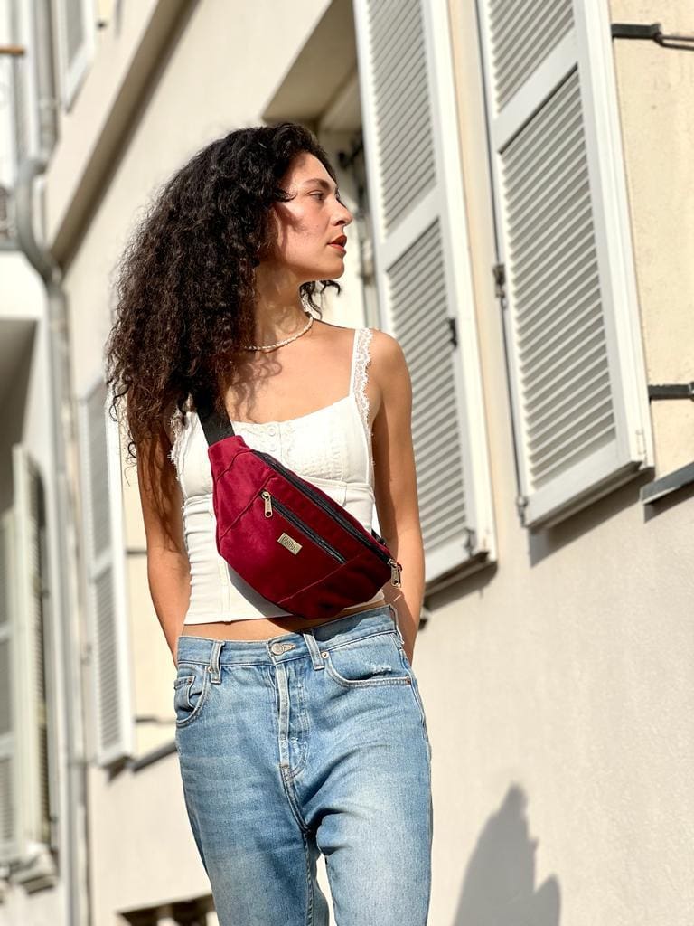 פאוץ' רוני גדול בורדו קטיפה