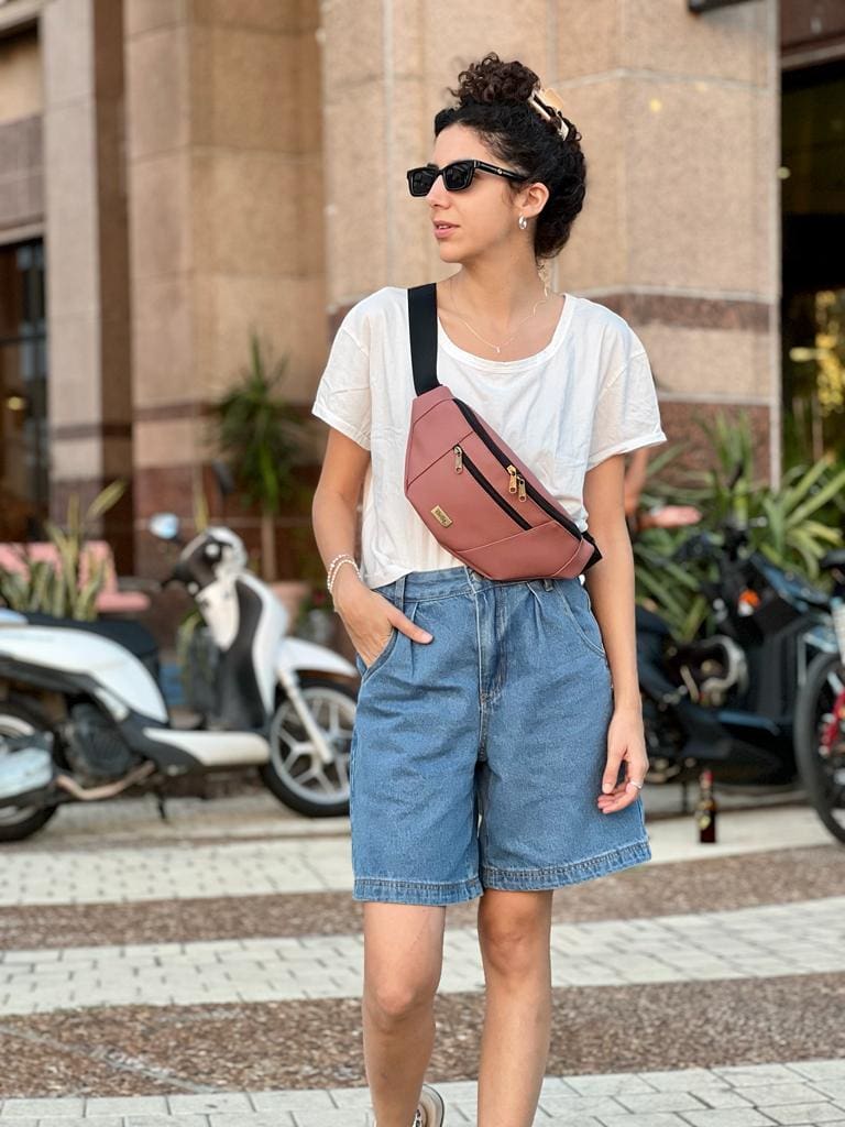 פאוץ' רוני גדול ורוד עתיק דמוי עור