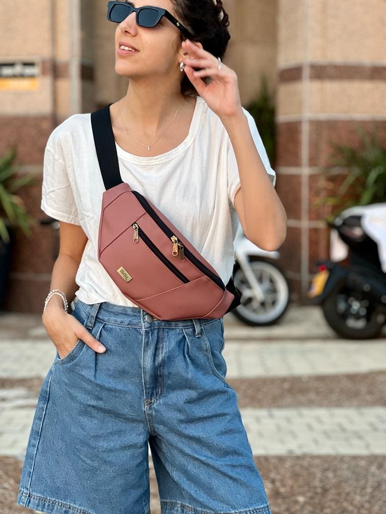 פאוץ' רוני גדול ורוד עתיק דמוי עור