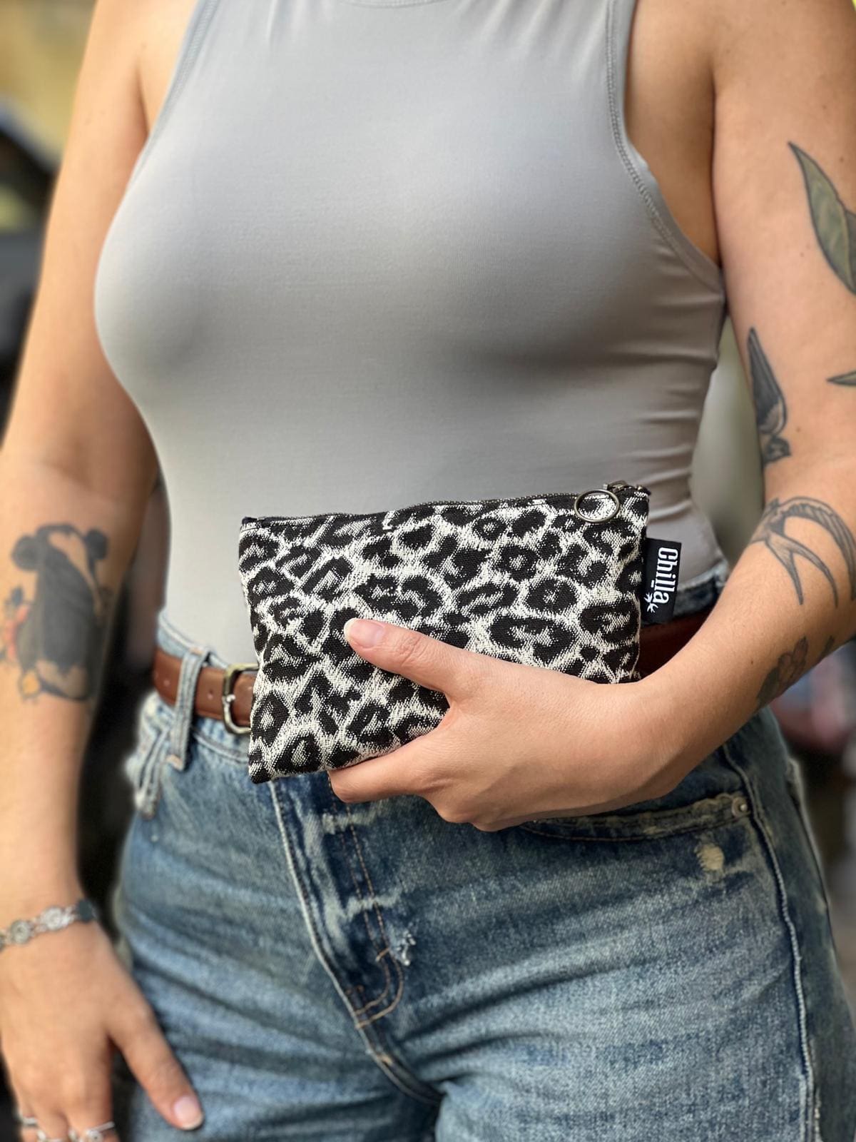 New classic black leather-like pencil case (small clutch).