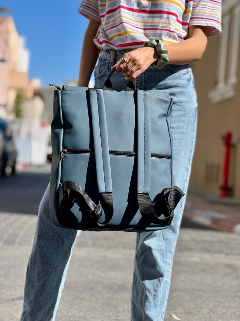 תיק סטודנט גדול כחול-טורקיז דמוי נובוק