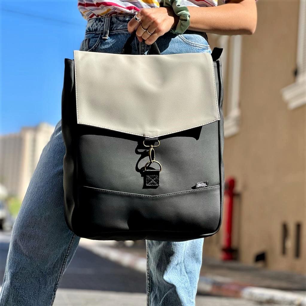 תיק סטודנטס גדול שחור עם אבן טקסטורה