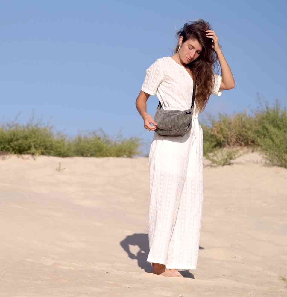 תיק צד ויטל ירוק-אפור קורדרוי