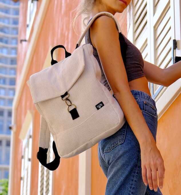 Cream Corduroy Medium Students Backpack