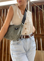 תיק צד ויטל ירוק-אפור קורדרוי