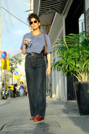 Dark Blue Wide Leg Long Jeans