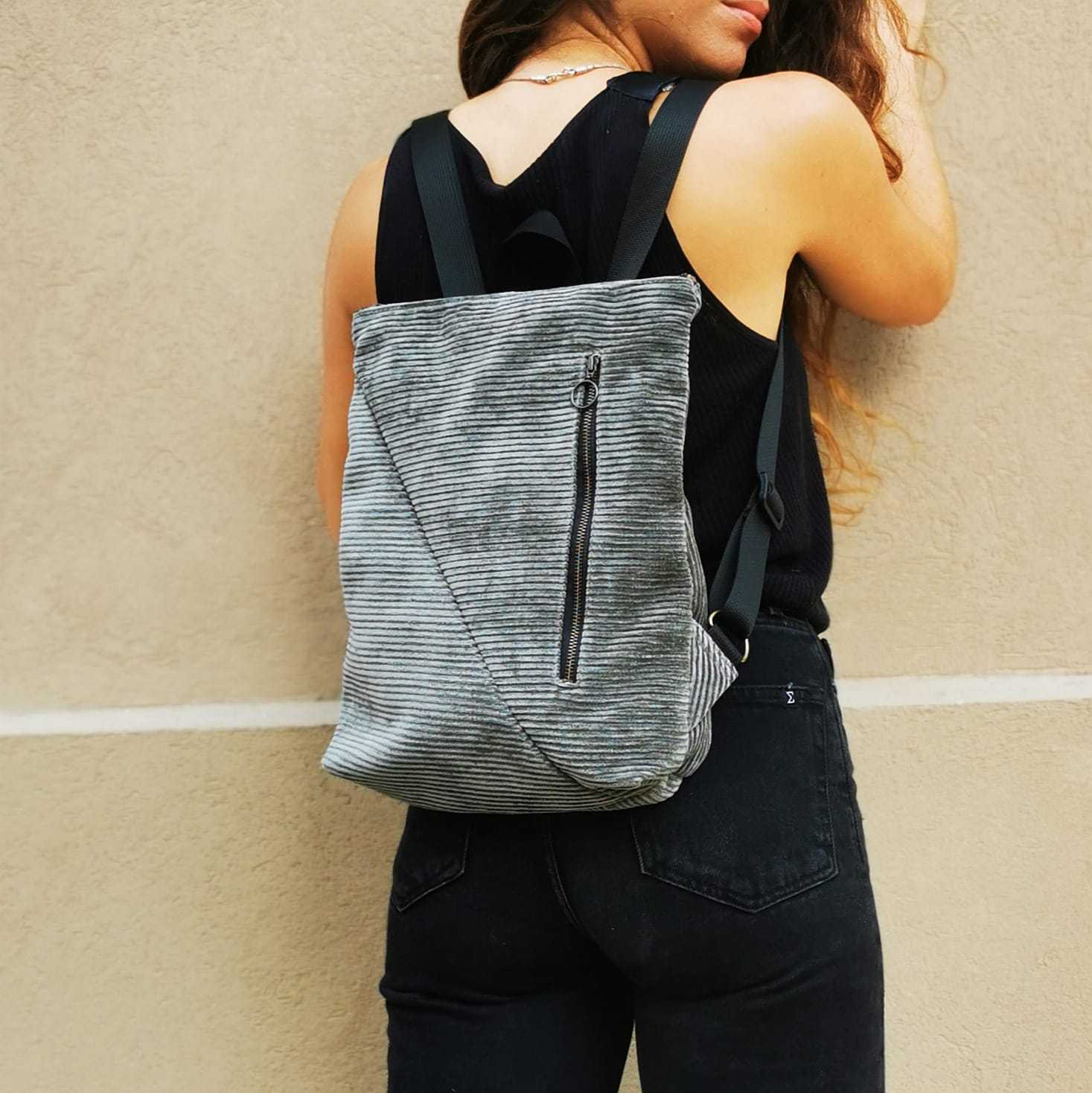 תיק "רעות" ירוק-אפור קורדרוי