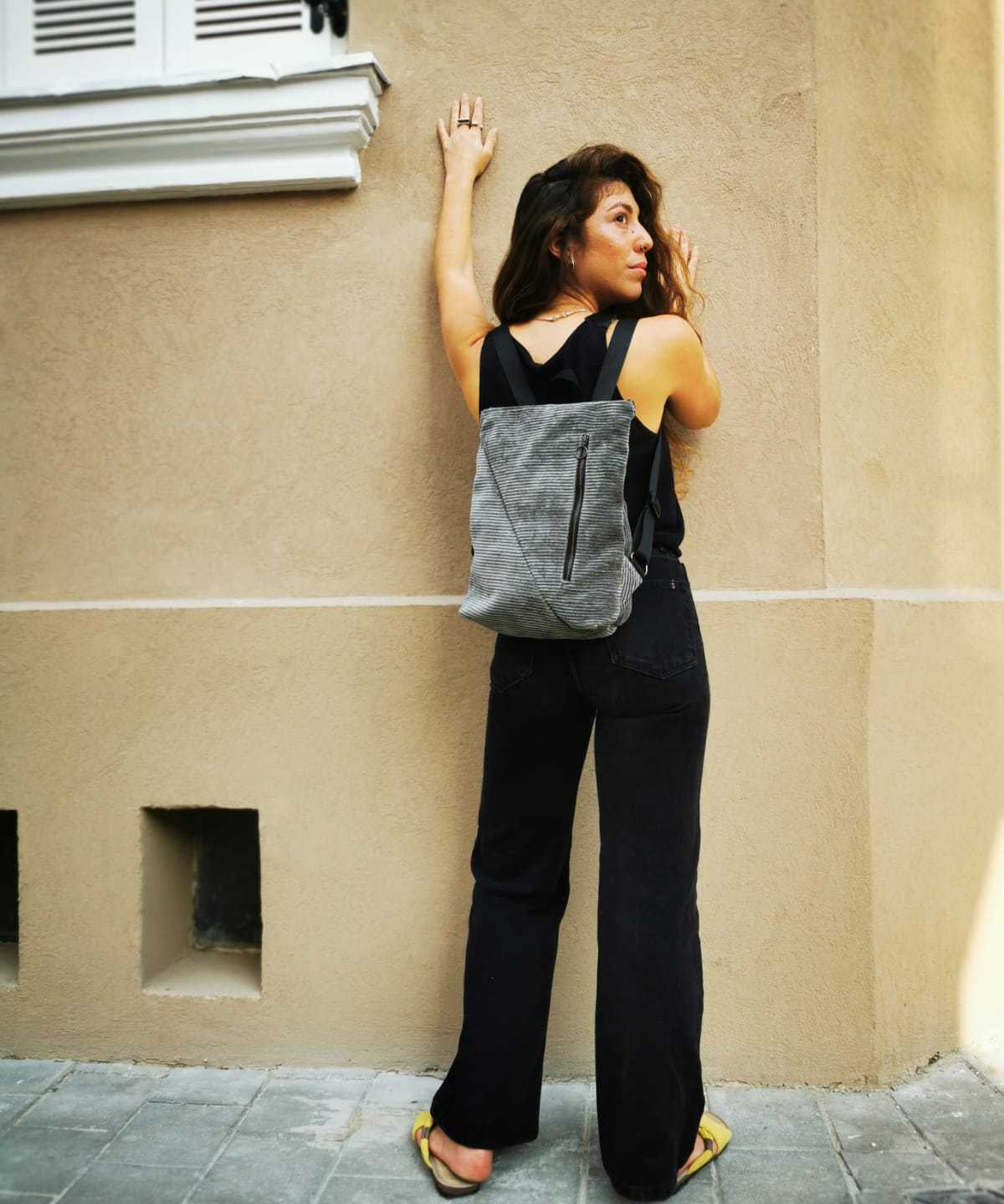 תיק "רעות" ירוק-אפור קורדרוי