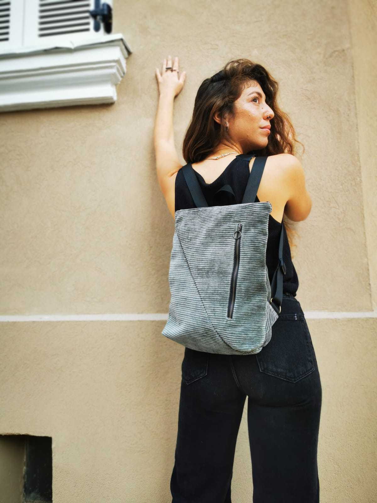 תיק "רעות" ירוק-אפור קורדרוי