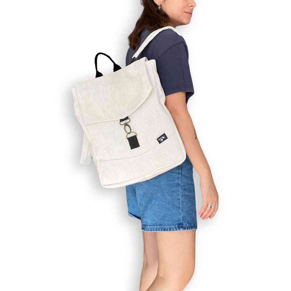 Cream Corduroy Medium Students Backpack