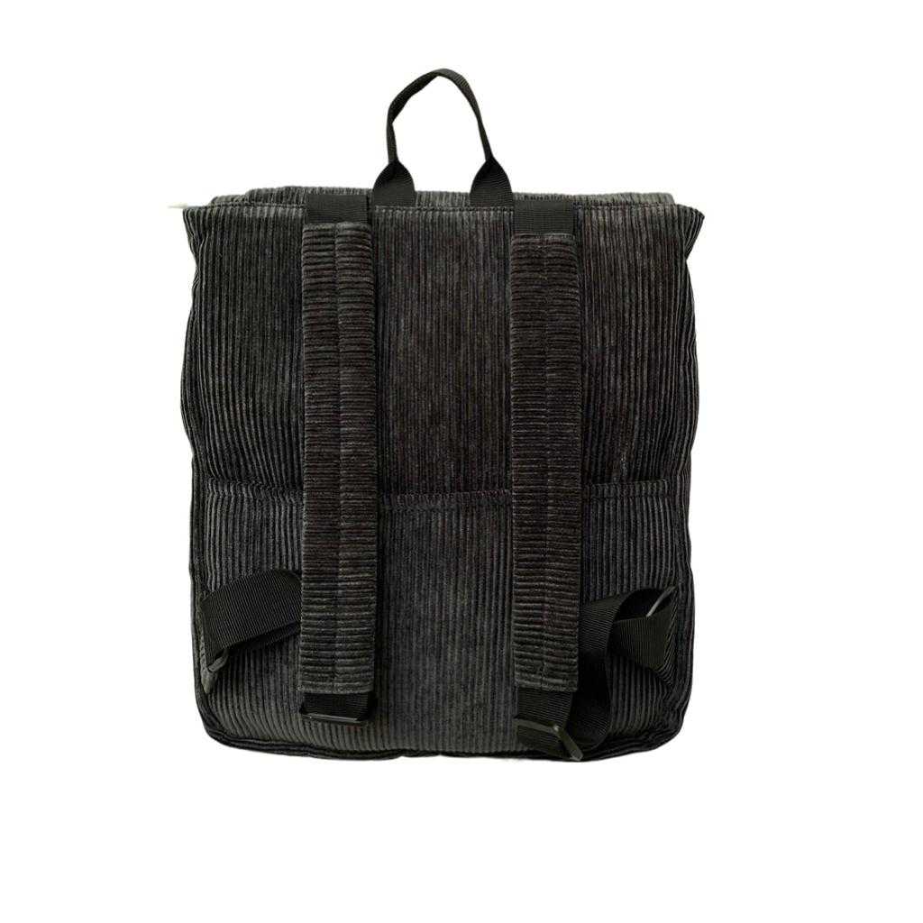 Black Corduroy Large Students Backpack -