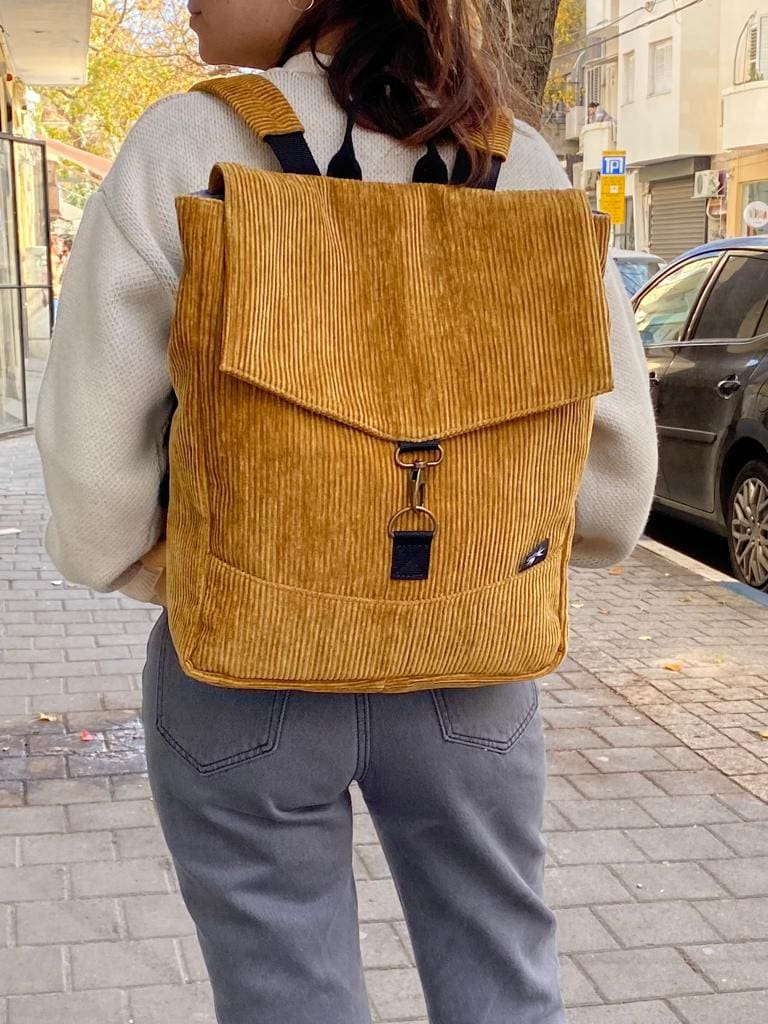 Mustard Corduroy Large Students Backpack