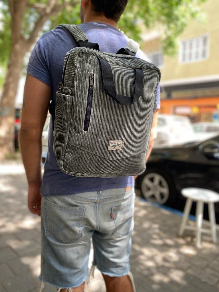 Green nacho bag - gray corduroy
