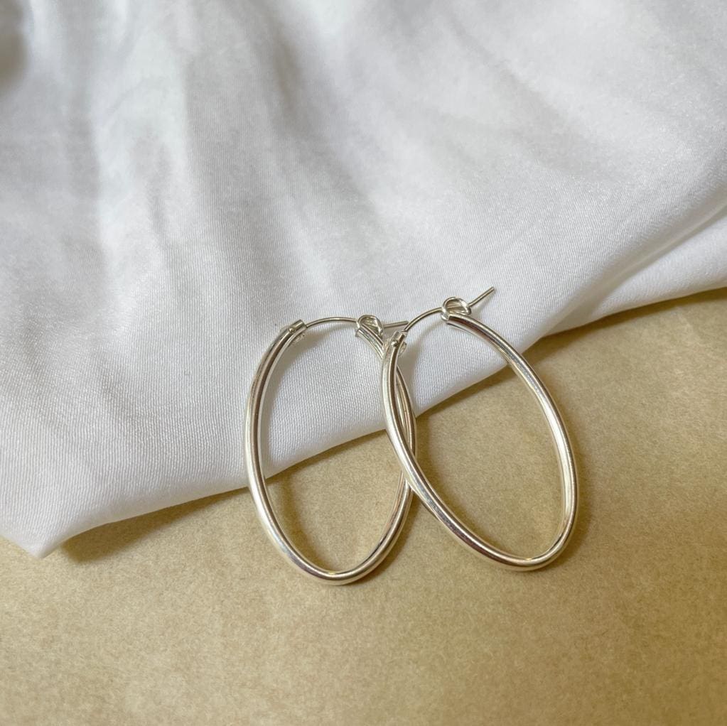 עגילי חישוק אליפסה גדולים כסף 925