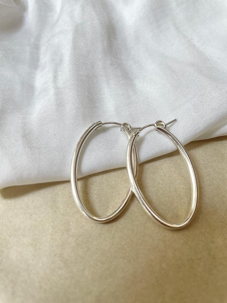 עגילי חישוק אליפסה גדולים כסף 925