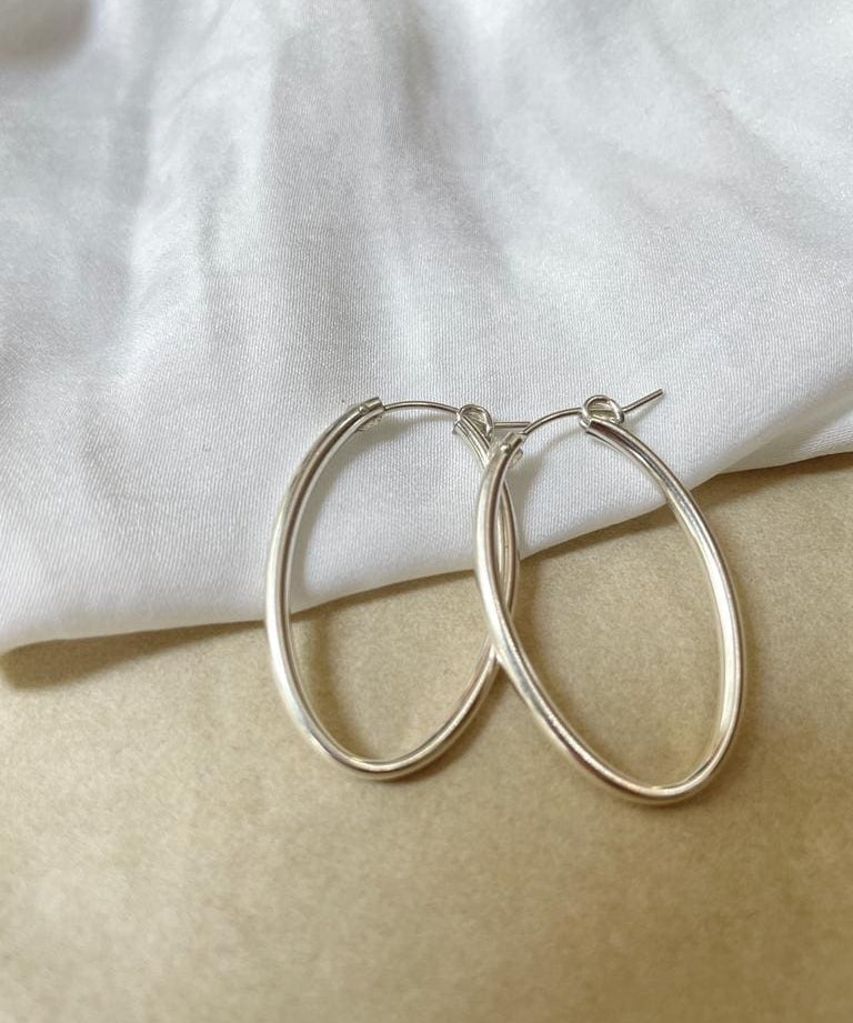 עגילי חישוק אליפסה גדולים כסף 925