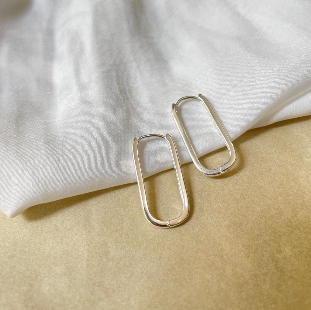 עגילי חישוק מלבניים מוארכים כסף 925