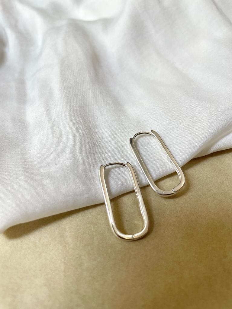 עגילי חישוק מלבניים מוארכים כסף 925