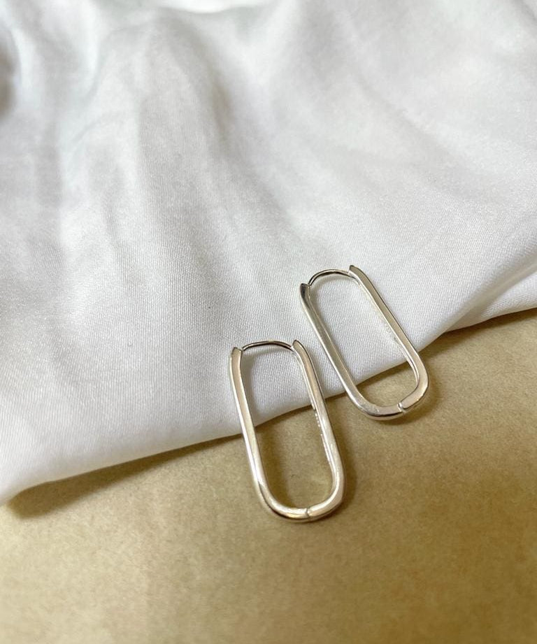 עגילי חישוק מלבניים מוארכים כסף 925