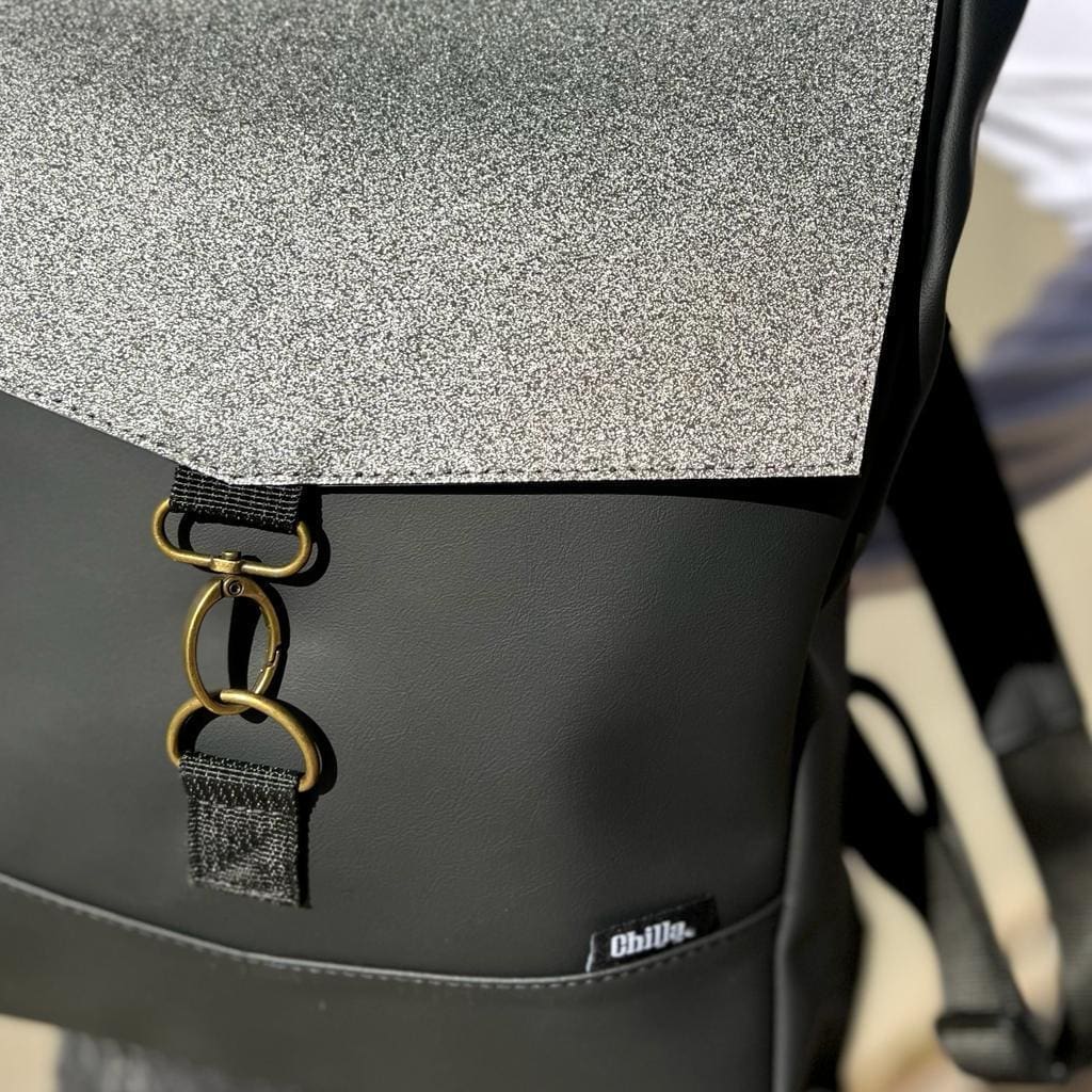 Black Medium Students Backpack with Glitter