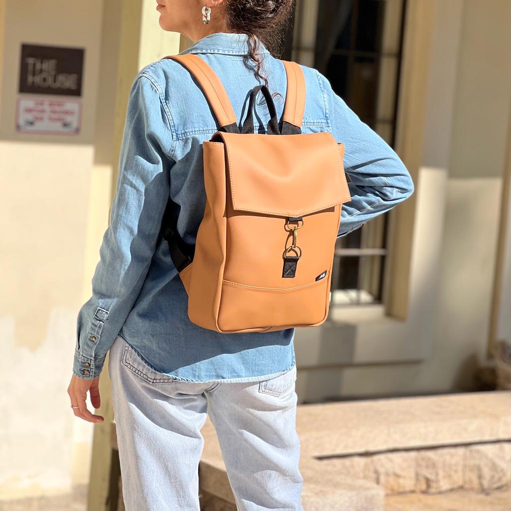 Camel Vegan Leather Mini Students Backpack -