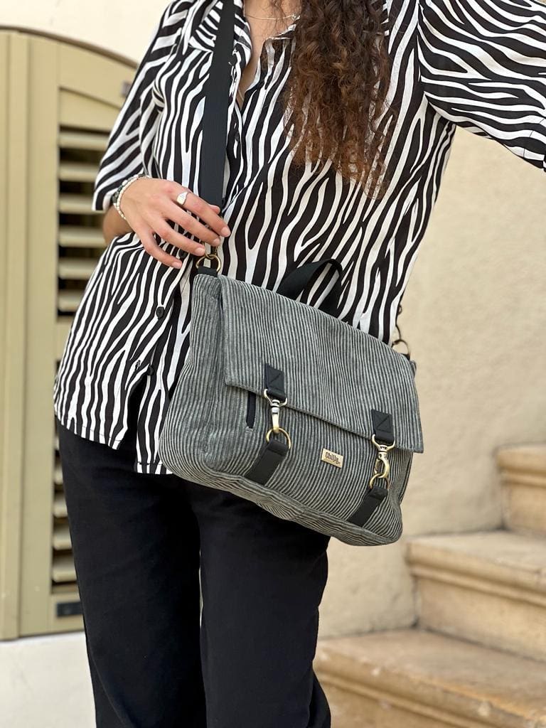 תיק גב/צד Jaffa ירוק אפור קורדרוי