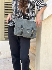 תיק גב/צד Jaffa ירוק אפור קורדרוי