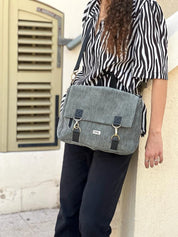 תיק גב/צד Jaffa ירוק אפור קורדרוי