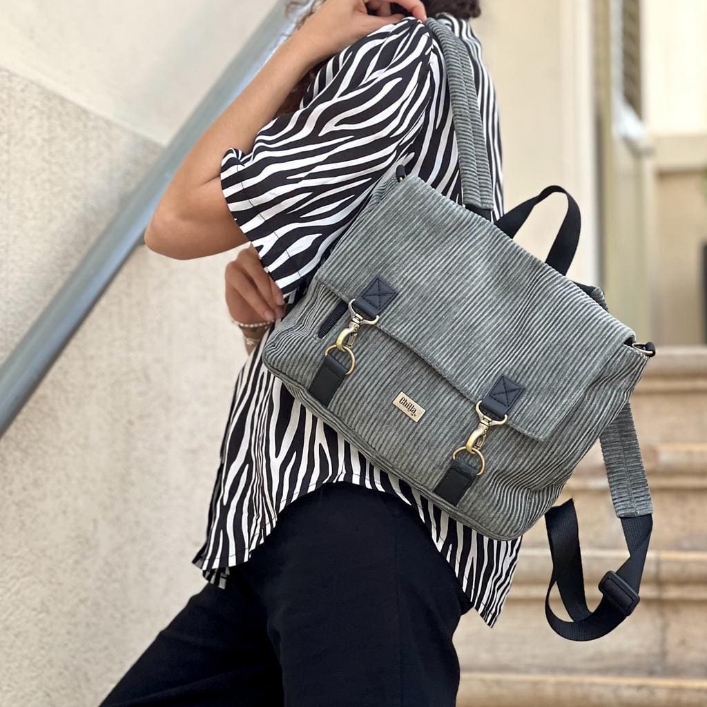 תיק גב/צד Jaffa ירוק אפור קורדרוי