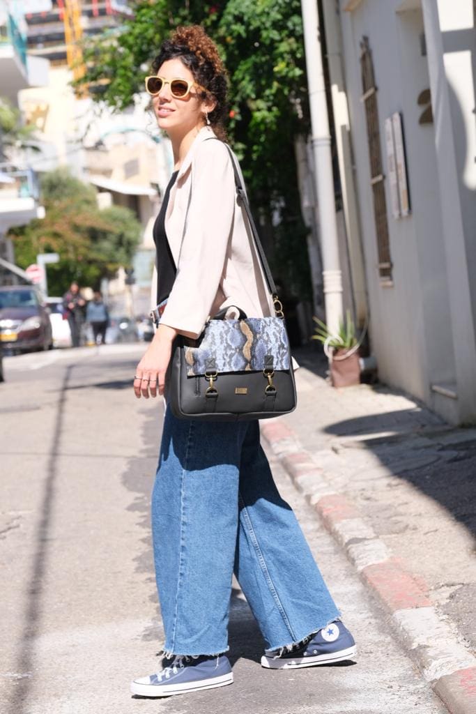 תיק גב/צד Jaffa שחור עם מנוחש היסטרי!