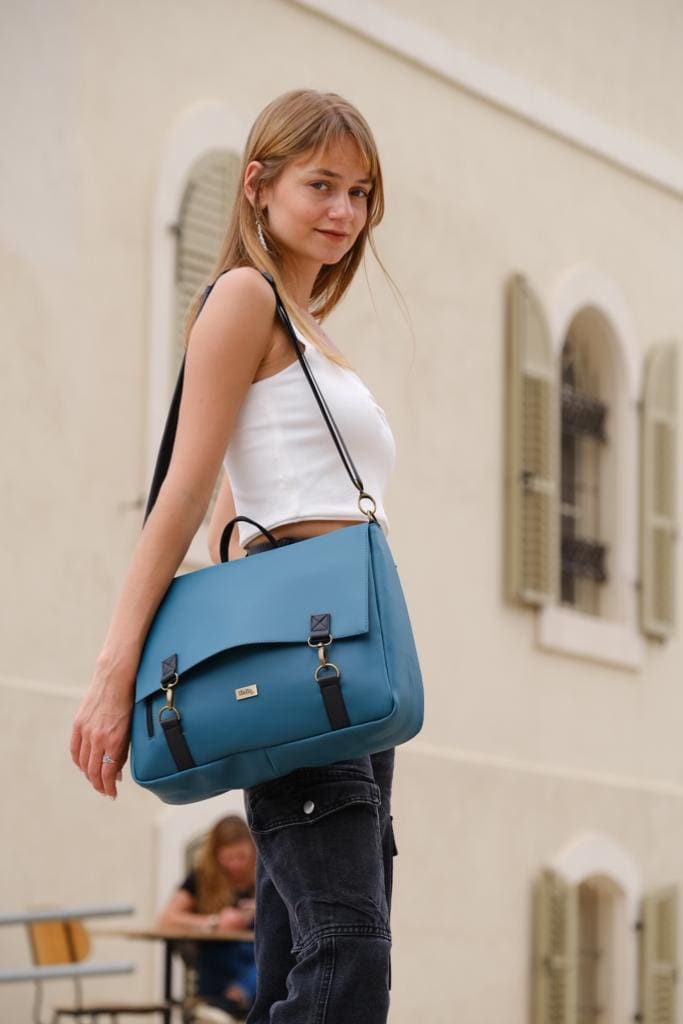 תיק גב/צד Jaffa גדול כחול טורקיז דמוי עור