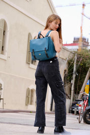 תיק גב/צד Jaffa גדול כחול טורקיז דמוי עור