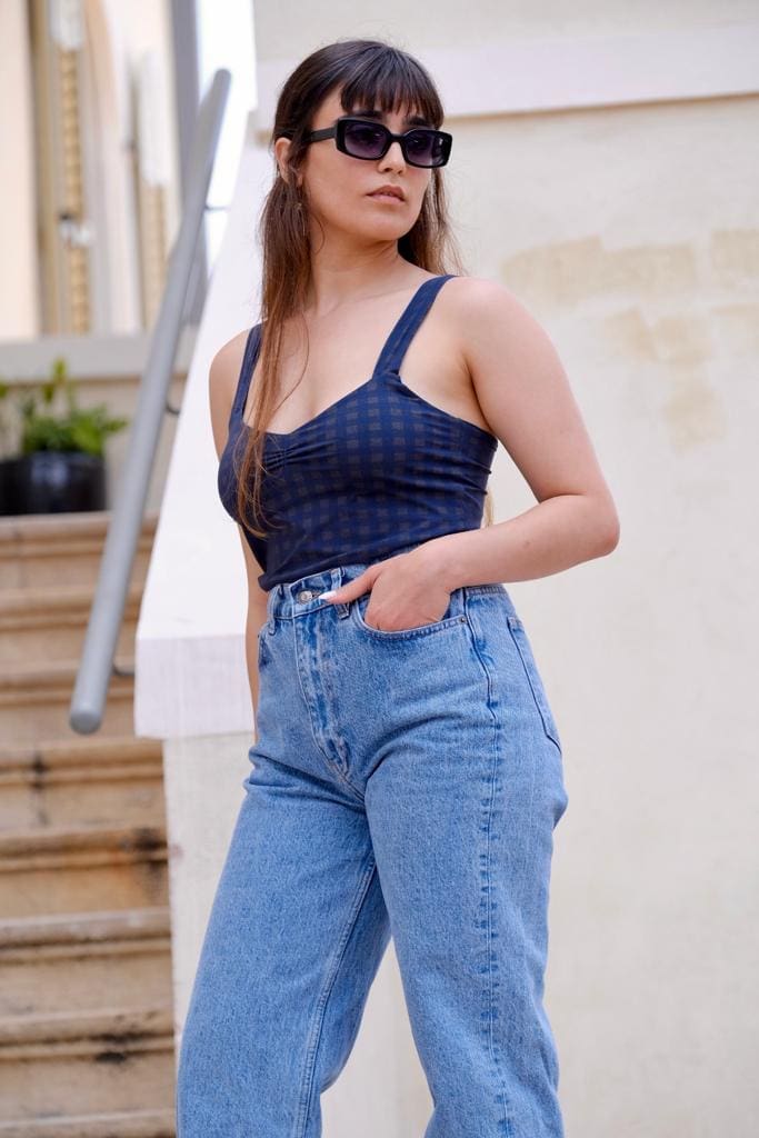 טופ שובל כחול משבצות (נותרו במידה 1 ו-2)