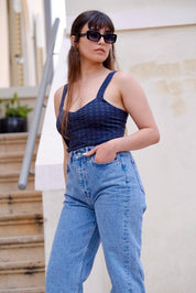 טופ שובל כחול משבצות (נותרו במידה 1 ו-2)