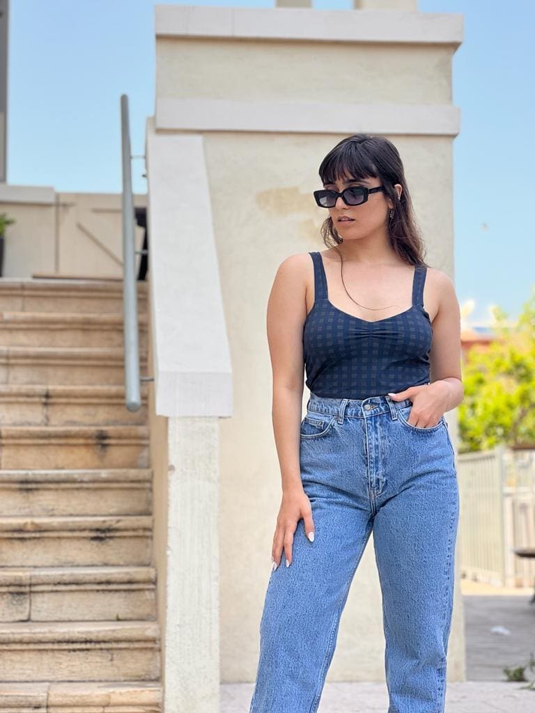 טופ שובל כחול משבצות (נותרו במידה 1 ו-2)