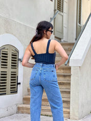 טופ שובל כחול משבצות (נותרו במידה 1 ו-2)